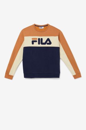 FILA Lesner Fleece Crew Tracksuits Brown / Beige / Navy,Mens Clothing | CA.DCQJEB578